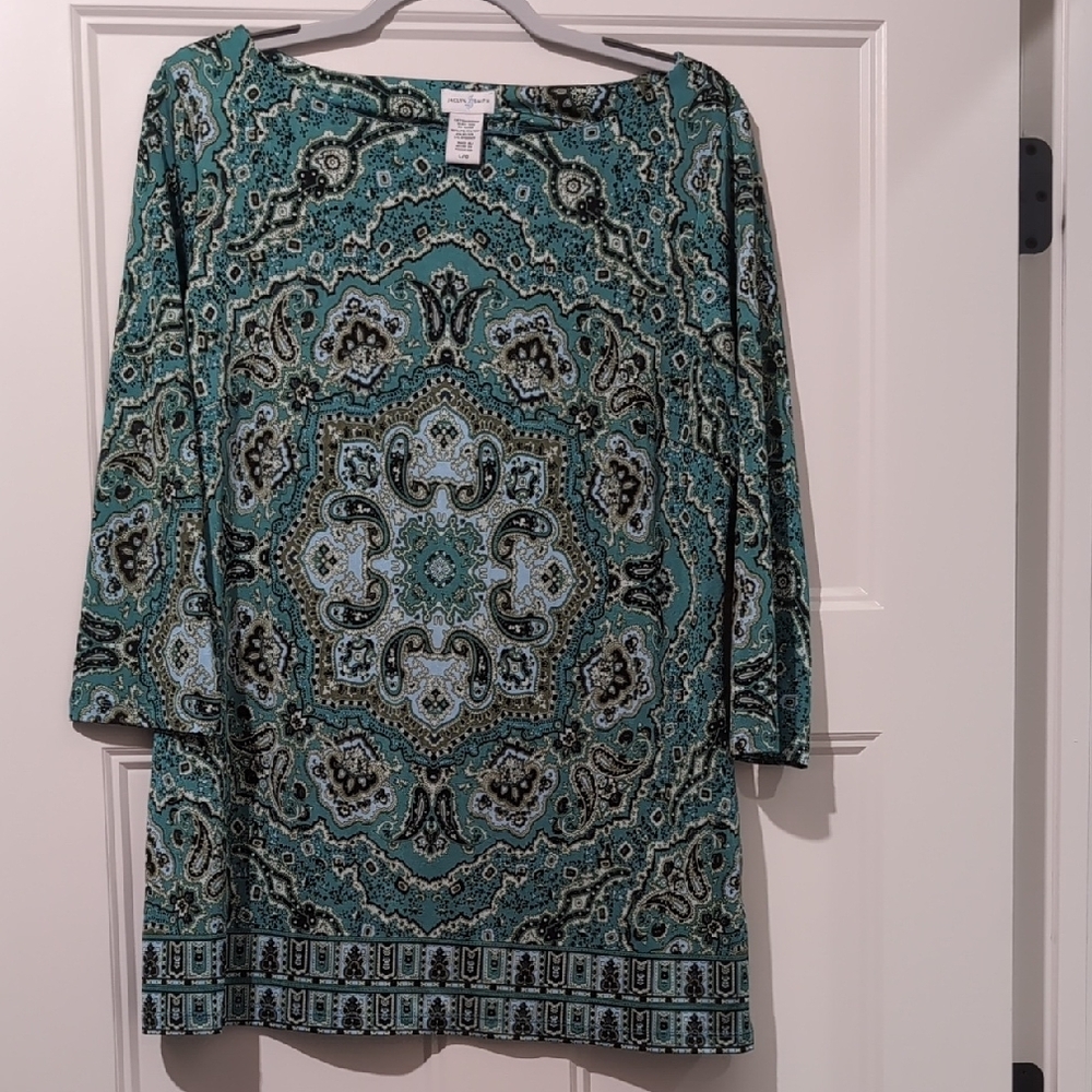 Jaclyn Smith Teal and Black Patterned Tunic
